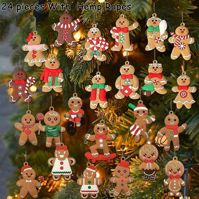 24 Piece With Hemp Rope Gingerbread Man Wooden Christmas Ornaments - Garden Style Hanging Decorations for Xmas Tree, New Year & Holiday Season Finials - Handcrafted Wood Pendants For Home, Yard & Room Decor 24 Piece With Hemp Rope Gingerbread Man Wooden Christmas Ornaments - Garden Style Hanging Decorations for Xmas Tree, New Year & Holiday Season Finials - Handcrafted Wood Pendants For Home, Yard & Room Decor